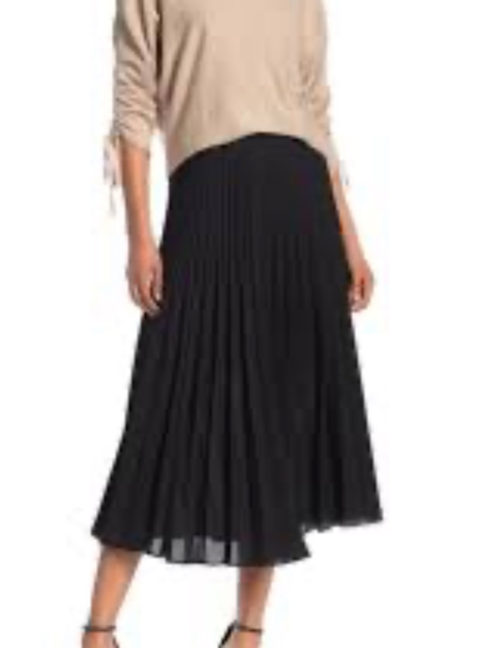 Max Studio Black Pleated Midi Skirt